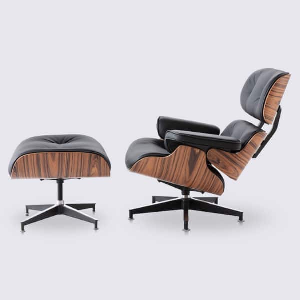 fauteuil eams lounge chair et ottoman en cuir pleine fleur noir et bois de palissandre replica copie eames fauteuil design