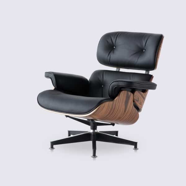 copie fauteuil eams lounge chair en cuir pleine fleur noir et bois de palissandre replica eames fauteuil lounge en cuir