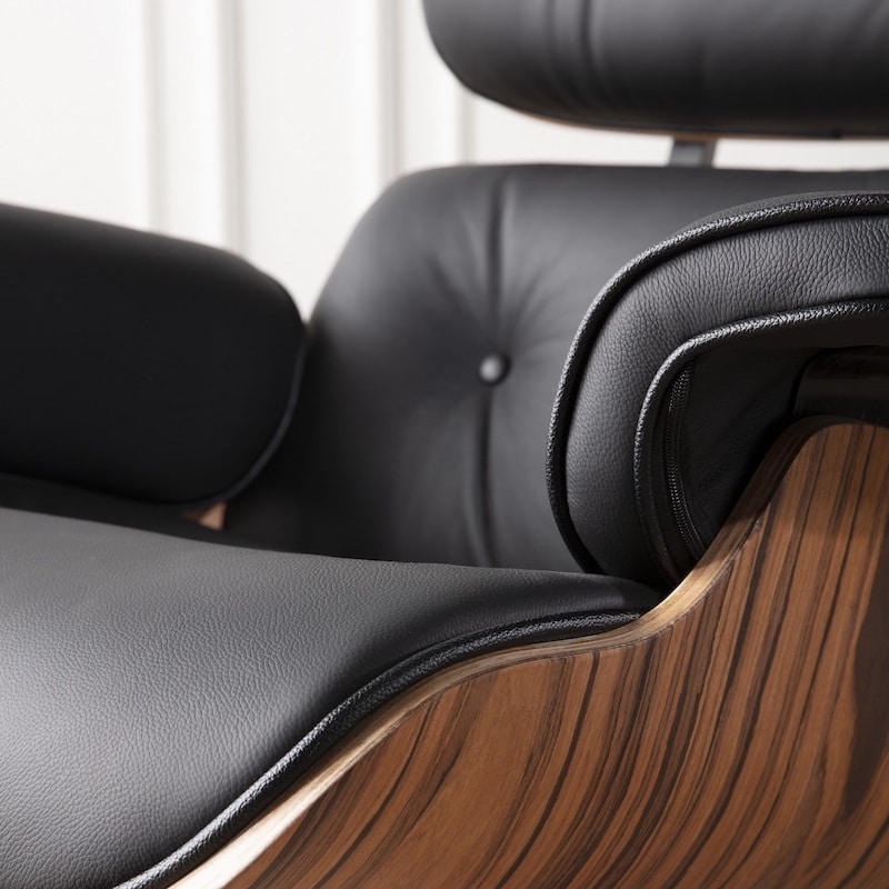 replica fauteuil lounge eams ottoman en cuir pleine fleur noir et bois de palissandre copie fauteuil lounge eames cuir