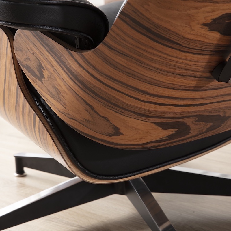 replica fauteuil eams lounge ottoman en cuir pleine fleur noir et bois de palissandre copie fauteuil lounge eames design