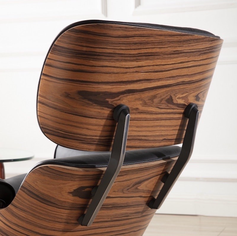 replica fauteuil lounge eams ottoman en cuir pleine fleur noir et bois de palissandre copie fauteuil lounge eames design