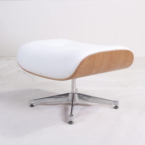 Fauteuil Lounge Chair Et Ottoman En Cuir Italien Blanc Et Bois Frêne Eames face cote