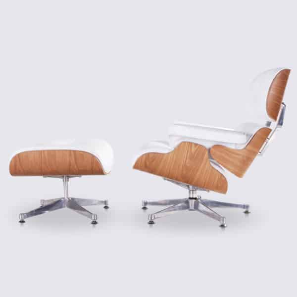 replica fauteuil lounge eames copie lounge chair eams et ottoman en cuir blanc et bois de frêne