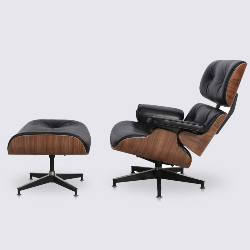 replica fauteuil lounge eames copie lounge chair et ottoman eams en cuir noir et bois de noyer fauteuil pivotant
