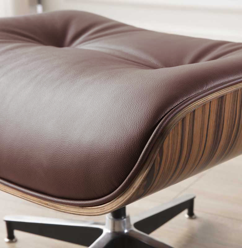 replica fauteuil lounge eams copie lounge chair et ottoman eames en cuir marron chocolat et bois de palissandre fauteuil pivotant design