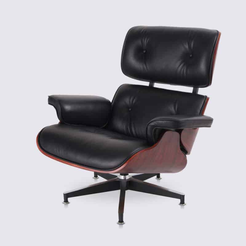 replica fauteuil lounge eames design salon copie fauteuil lounge eams et ottoman en cuir noir et bois de rose palissandre