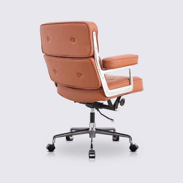 chaise de bureau moderne ergonomique design en cuir cognac camel confortable imitation eames lobby ES104 avec roulette