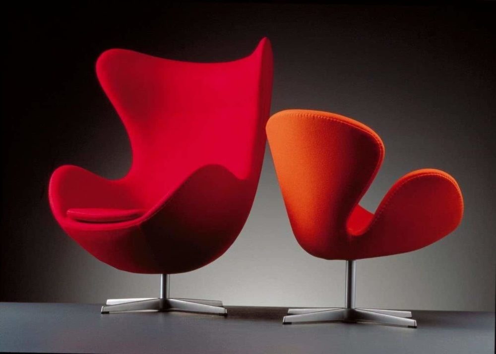 fauteuil egg sur pied jacobsen design pivotant en cachemire rouge copie egg chair
