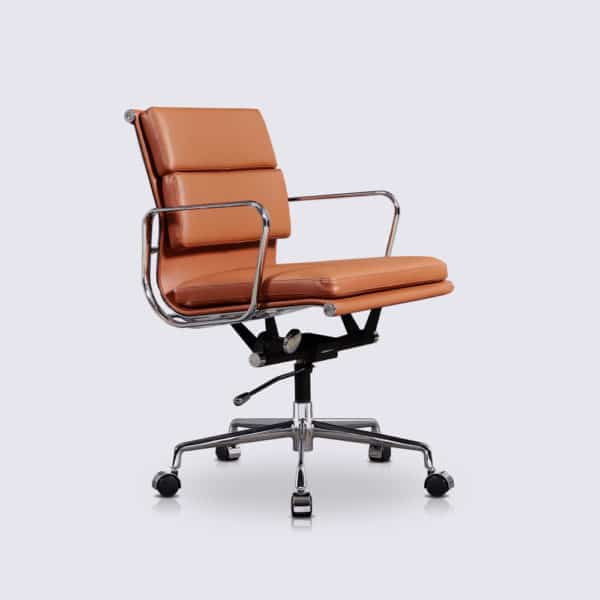 copie chaise de bureau eames ergonomique confortable design cuir cognac camel replica chaise de bureau soft pad ea217 a roulette