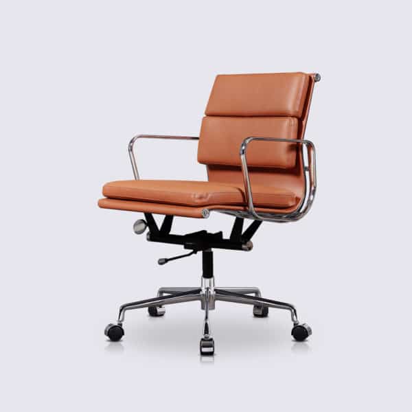 copie chaise de bureau eames ergonomique confortable design cuir cognac camel imitation chaise de bureau soft pad ea217 a roulette