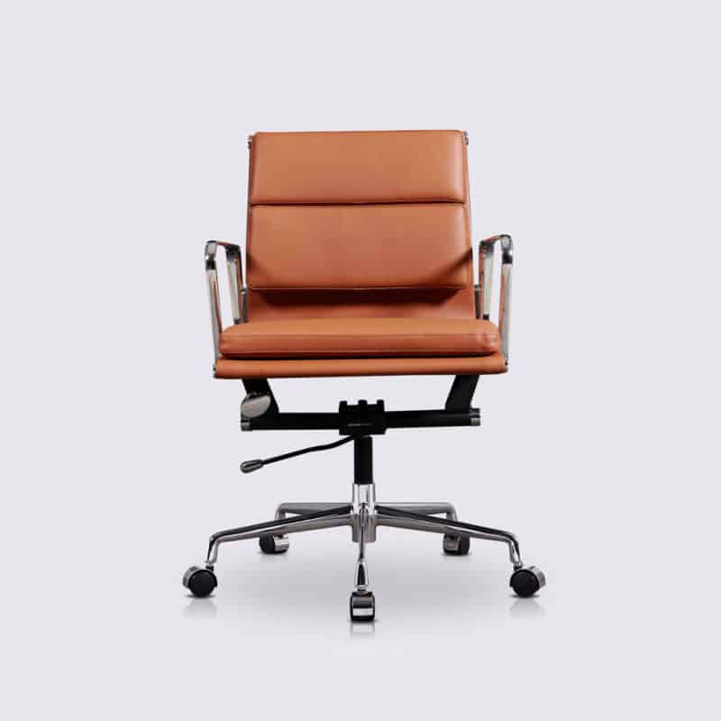 copie chaise de bureau eames ergonomique confortable design cuir cognac camel replica chaise de bureau soft pad ea217 sans roulette