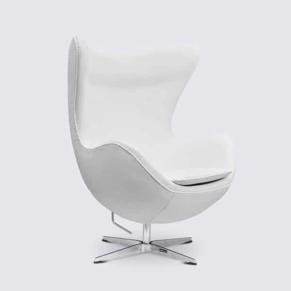 fauteuil egg sur pied design moderne pivotant oeuf cuir blanc réplique fauteuil arne jacobsen egg chair