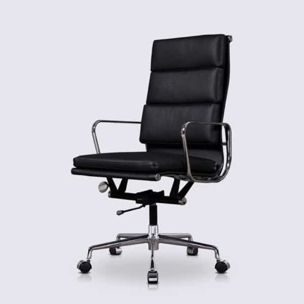 chaise de bureau design ergonomique confortable dossier haut avec roulette cuir noir replica eames soft pad ea219