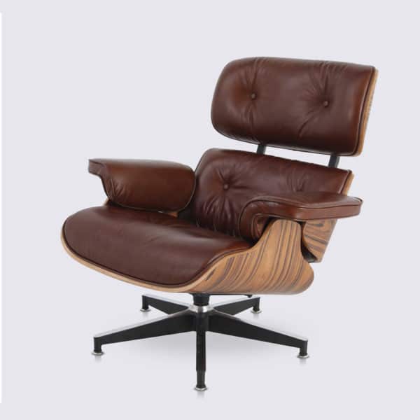 imitation fauteuil charles eames cuir aniline marron vintage bois palissandre