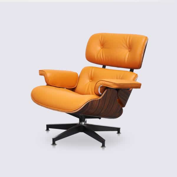 réplique fauteuil charles eames cuir italien orange bois de palissandre base alu noir