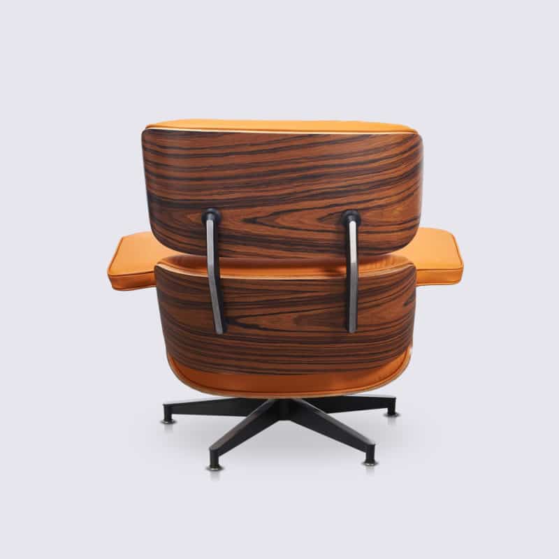 copie fauteuil charles eames avec ottoman cuir italien orange bois de palissandre 7 couches base alu noir