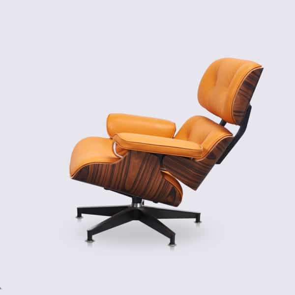 replica fauteuil charles eames cuir italien orange bois de palissandre base alu noir
