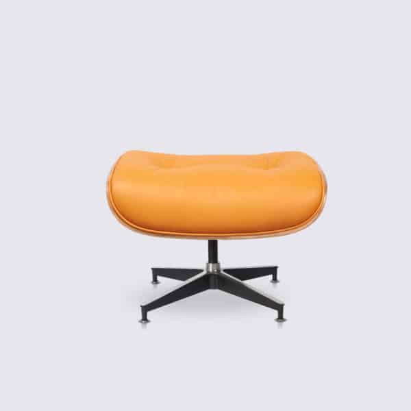 copie repose pieds fauteuil charles eames cuir italien orange bois de palissandre base alu noir