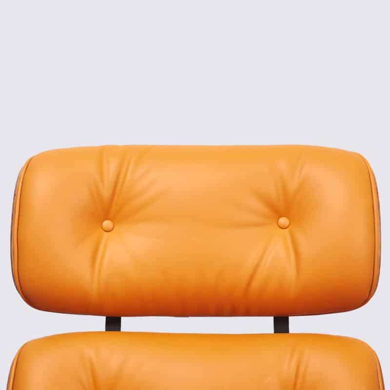 dossier coussin fauteuil charles eames cuir italien orange bois de palissandre base alu noir