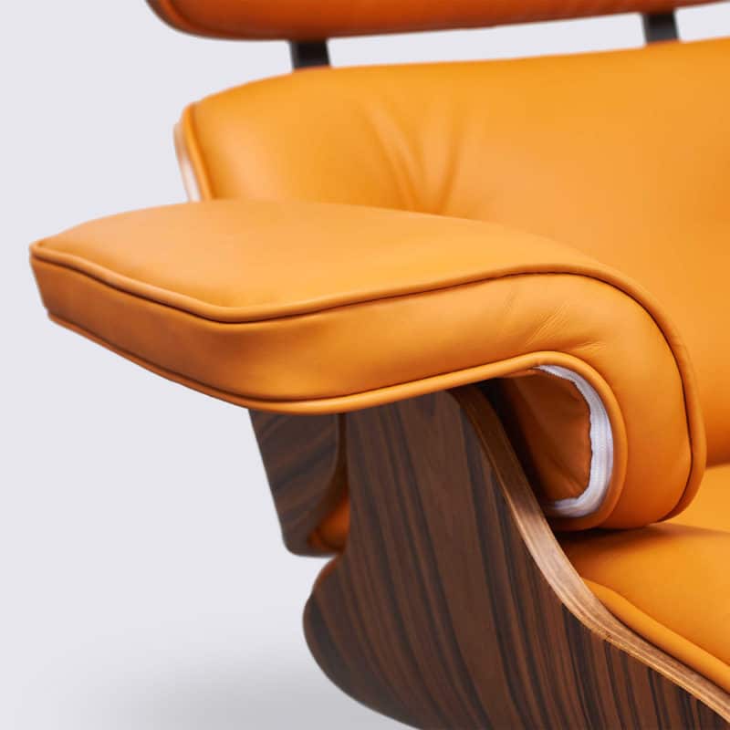 accoudoir fauteuil charles eames cuir italien orange bois de palissandre base alu noir