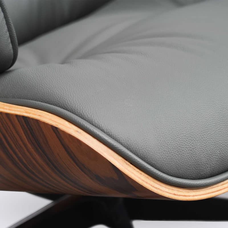 replica fauteuil charles eames cuir italien gris bois de palissandre 7 plis base alu noir