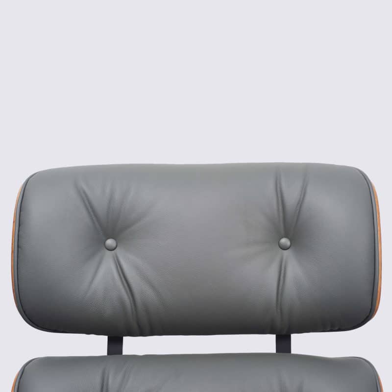 dossier replica fauteuil charles eames cuir italien gris bois de palissandre base alu noir