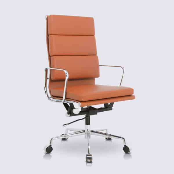 chaise de bureau ergonomique confortable dossier haut design cuir cognac camel replica eames soft pad ea219 a roulette