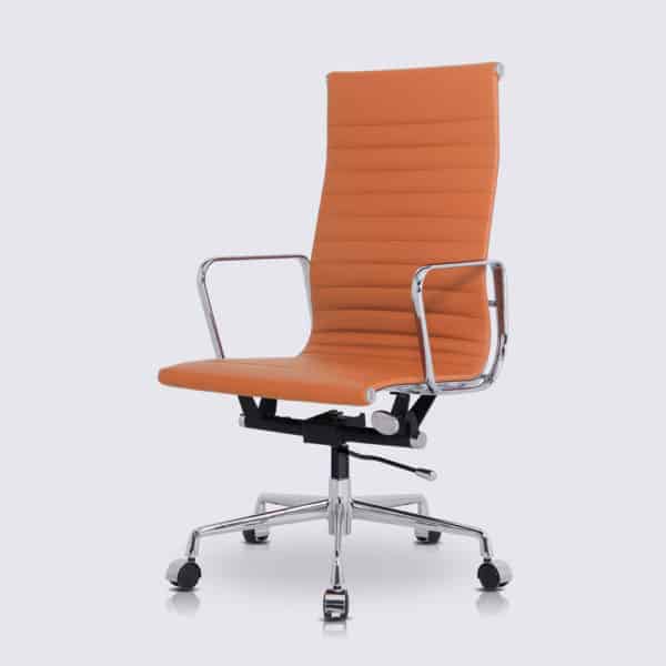 chaise de bureau scandinave cuir cognac camel design confortable ergonomique imitation chaise eames ea119 avec roulette