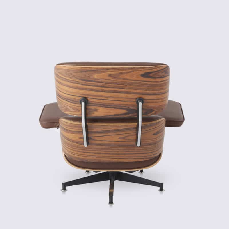 replica fauteuil charles eames cuir aniline marron chocolat bois de palissandre 7 couches base alu noir
