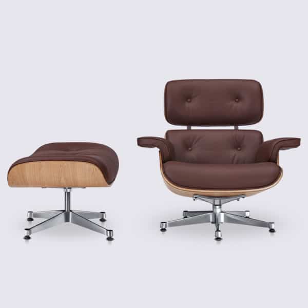eames lounge chair replica ottoman en cuir aniline marron foncé et bois de frêne copie