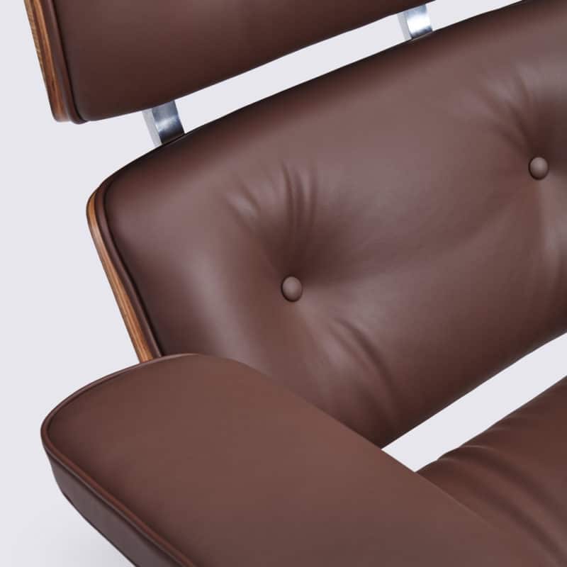 eames fauteuil ottoman en cuir aniline marron foncé et bois de frêne replica copie