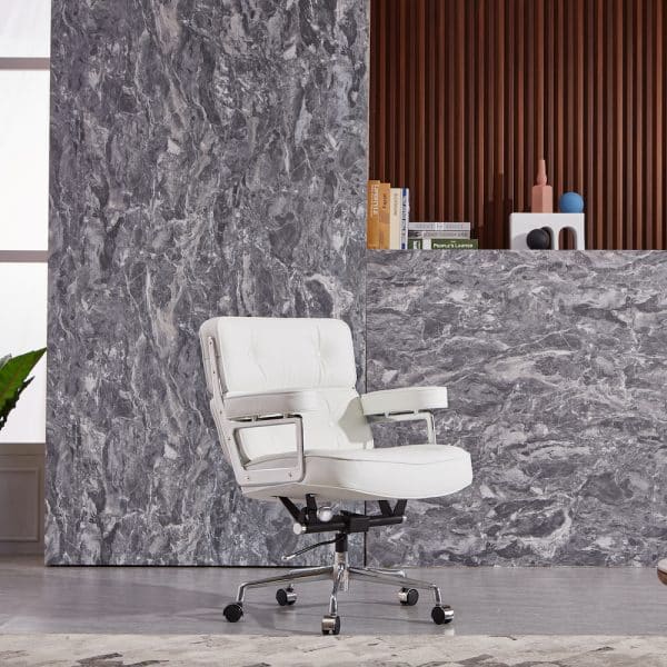 chaise de bureau confortable design ergonomique en cuir blanc scandinave moderne copie eames lobby ES104