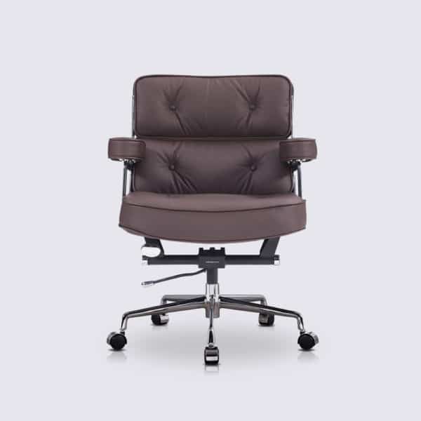 chaise de bureau confortable confort moderne design ergonomique en cuir marron foncé replica eames lobby ES104 avec roulette