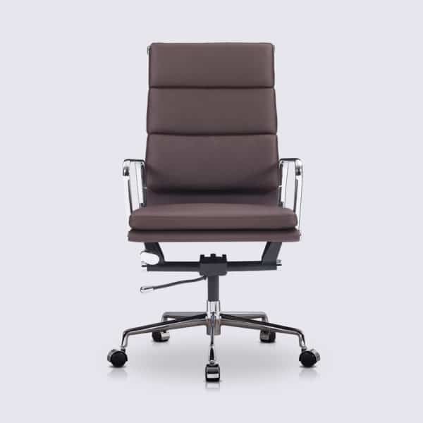 chaise de bureau ergonomique confortable dossier haut design cuir marron chocolat copie chaise de bureau eames soft pad ea219 a roulette