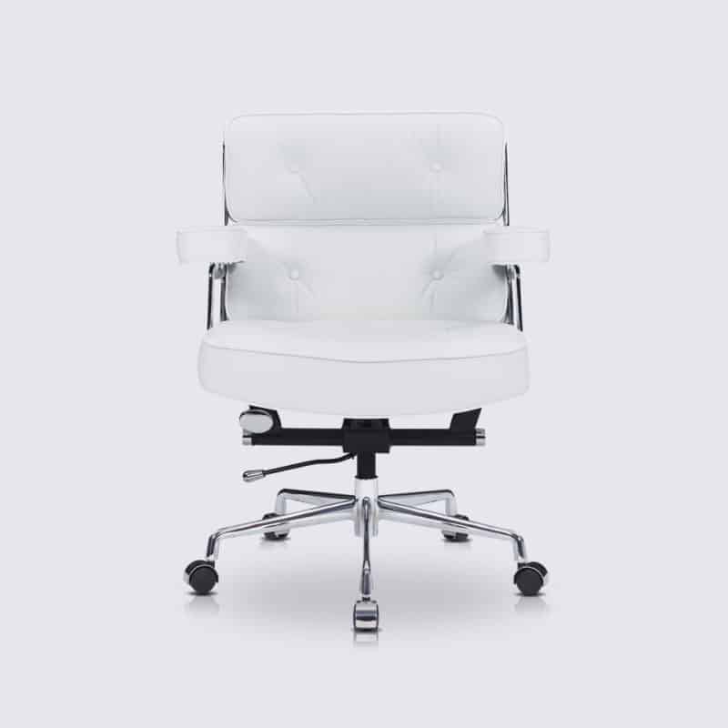 chaise de bureau confortable ergonomique en cuir blanc scandinave moderne avec roulette replica eames lobby ES104