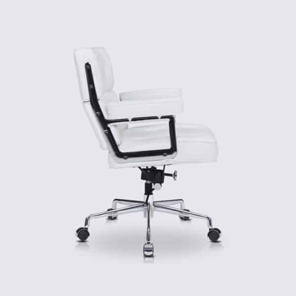 chaise de bureau confortable design ergonomique en cuir blanc scandinave moderne avec roulette copie eams lobby ES104