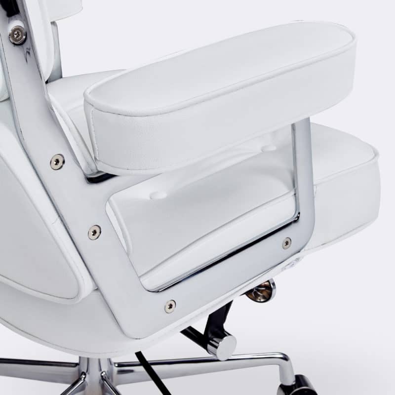 chaise de bureau confortable design ergonomique en cuir blanc scandinave moderne avec roulette imitation eames lobby ES104