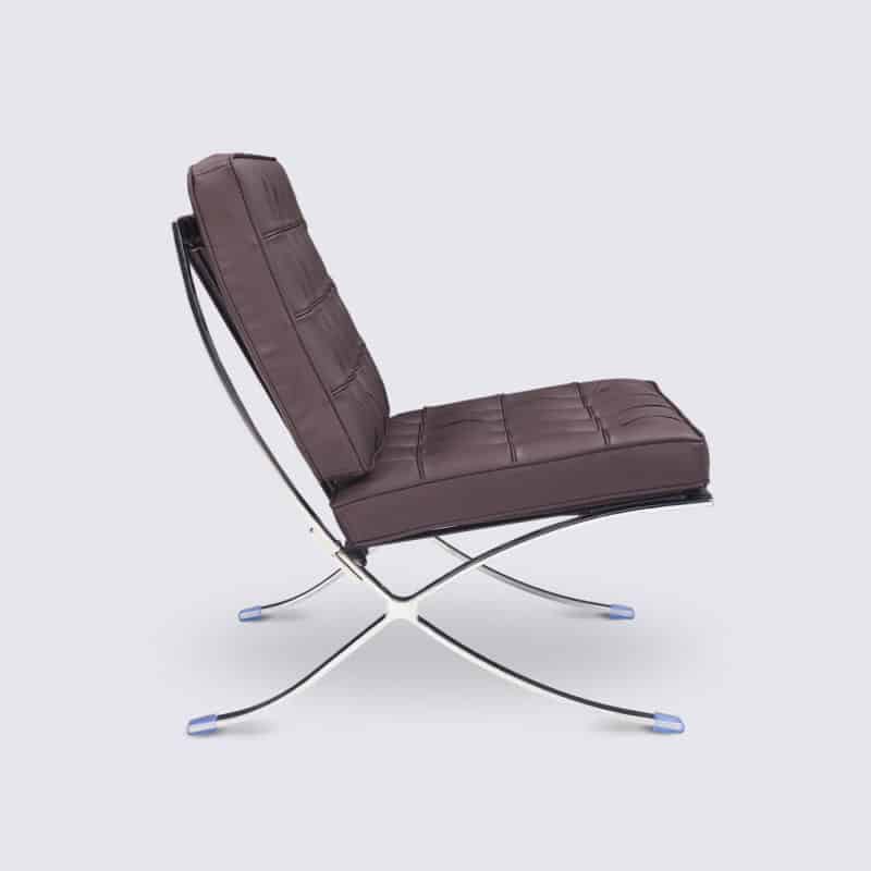 fauteuil barcelona réplique design en cuir marron foncé chocolat ottoman repose pieds pouf copie chaise barcelona knoll replica fauteuil lounge salon