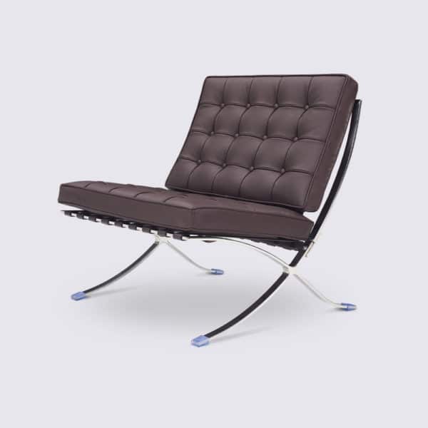 fauteuil barcelona réplique cuir marron foncé chocolat ottoman repose pieds pouf copie chaise barcelona knoll replica fauteuil lounge design salon