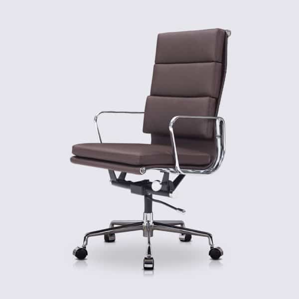 chaise de bureau ergonomique confortable dossier haut design cuir marron chocolat réplique chaise de bureau eames soft pad ea219 a roulette