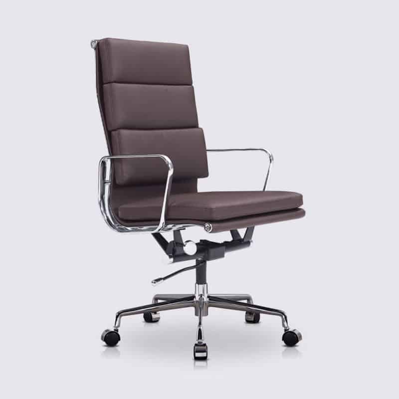 chaise de bureau eames ergonomique confortable dossier haut design cuir marron chocolat copie soft pad ea219 a roulette