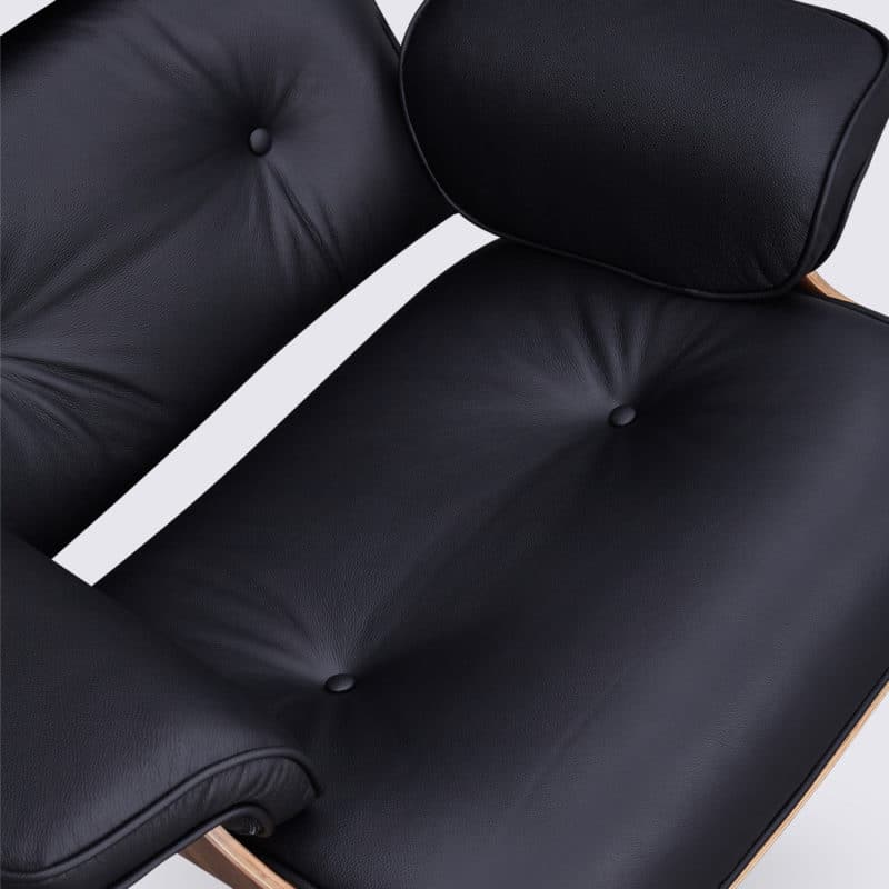 copie chaise lounge eams replica lounge chair et ottoman eames en cuir noir et bois de noyer base alu poli chromé